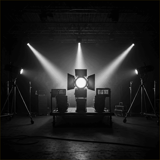AD VENTURE production studio — cinematic lighting setup